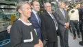 Elisabeth Borne, présidente de la RATP, Emmanuel Macron, ministre de l’Économie, Hervé Herry, maire d’Ergué-Gabéric et vice-président de Quimper Communauté délégué aux finances et à l’économie et Vincent Bolloré, président du groupe Bolloré.