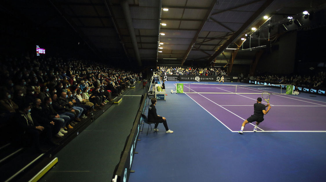 Quimper le 26 janvier 2022. Open de tennis ATP Challenger . Quart de finale. match entre les français J.W Tsonga et Alexandre Müller, vainqueur (2)