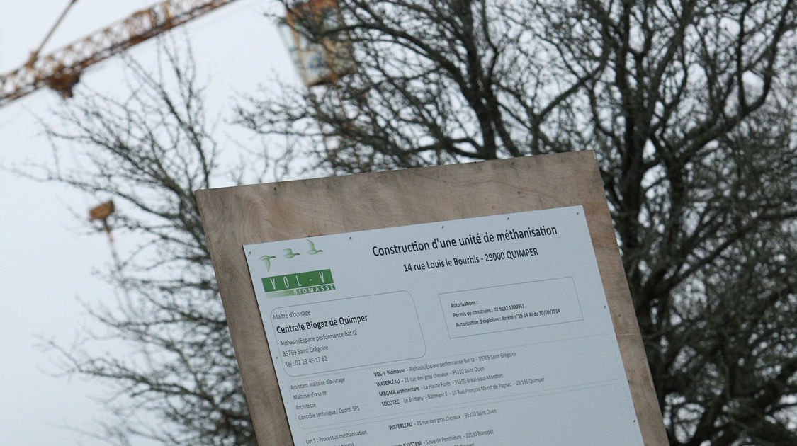 Une centrale biogaz est en construction à Quimper au Petit Guélen. Ses premiers mètres cubes seront injectés dans le réseau de gaz de ville à la fin de l’année.